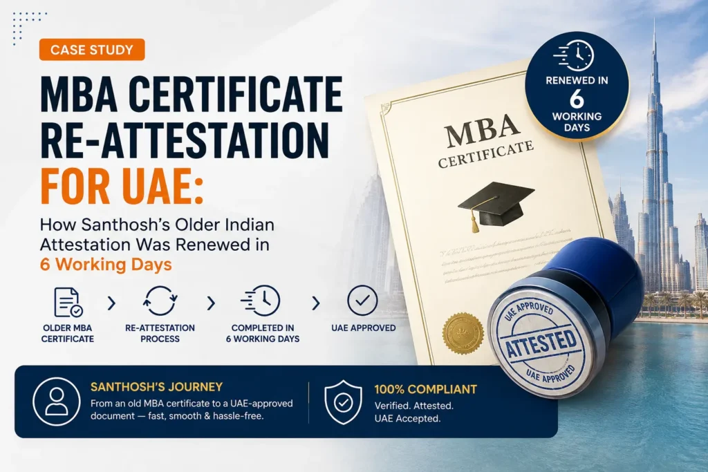 MBA Certificate Re-Attestation for UAE How Santhosh’s Older Indian Attestation Was Renewed in 6 Working Days