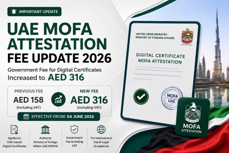 UAE MOFA Attestation Government Fee for Digital Certificates Increased