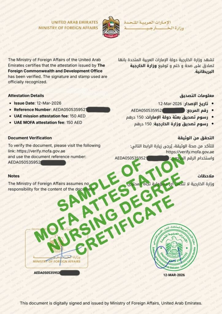 Nursing Degree Certificate Attestation for UAE