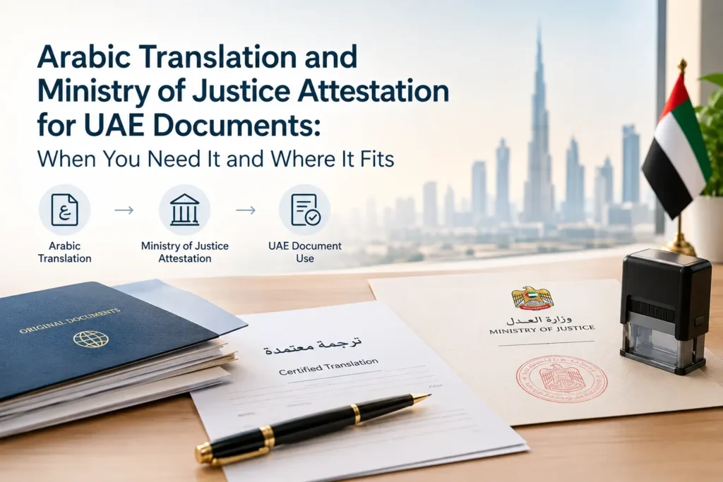 Arabic Translation and Ministry of Justice Attestation for UAE Documents: When You Need It and Where It Fits